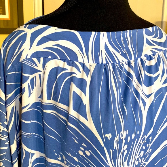 Y2K  Lori M Collection mermaid style dress. Bright blue w/ white floral design. - Picture 6 of 11